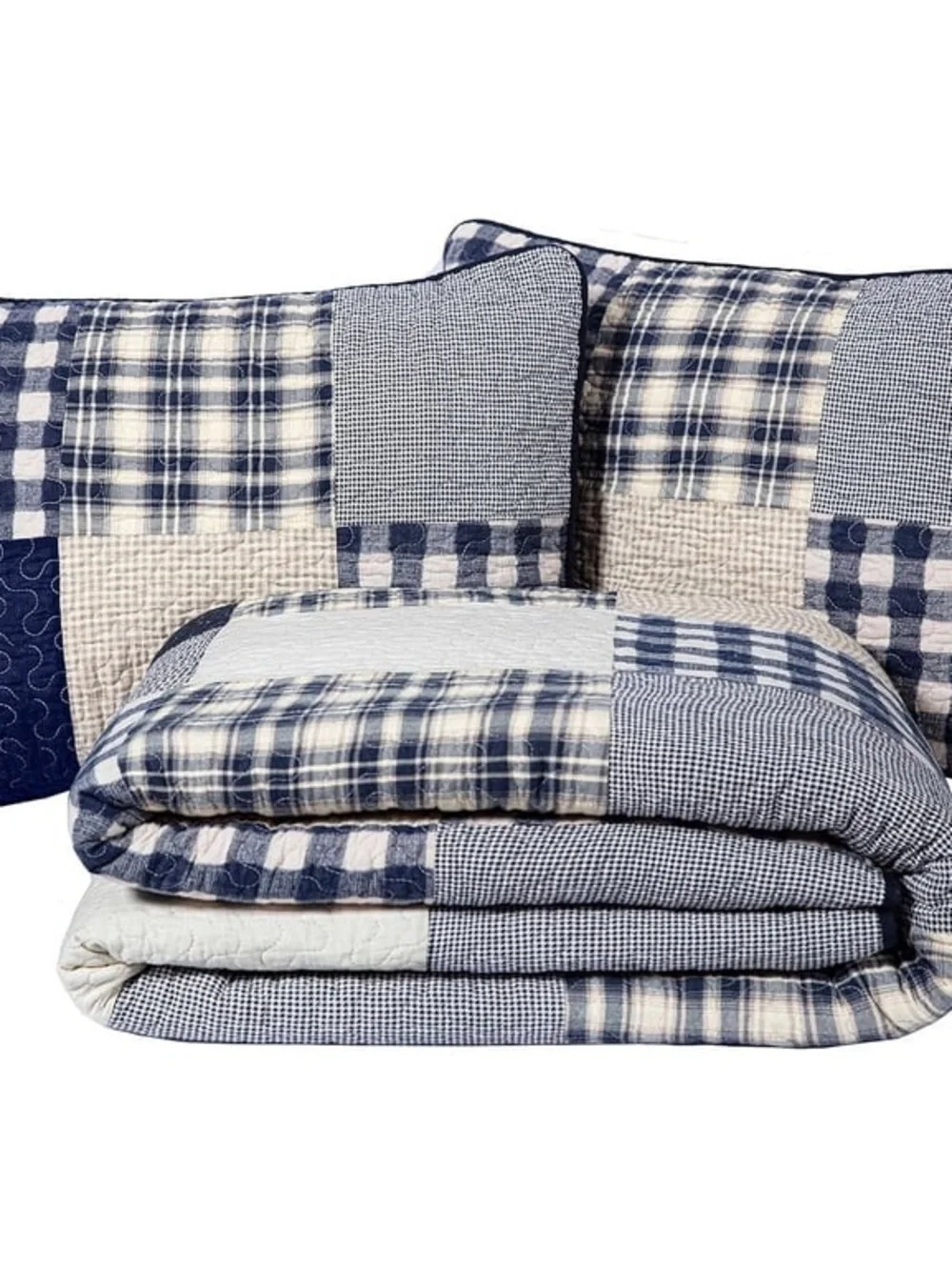 Classic Navy Patchwork king 3 piece Quilt Set 100% cotton